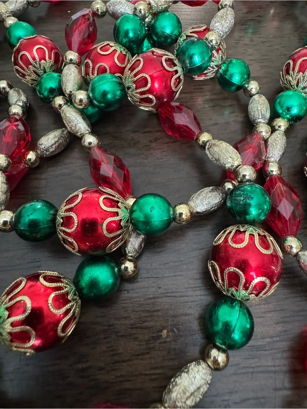 Christmas Bead Garland Red Green Gold Beaded Strand
